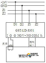 模块无源输出触点控制设备的接线示意图