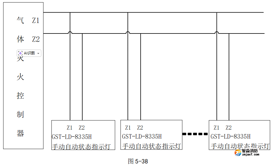 海湾GST-LD-8335H手动自动状态指示灯连接图