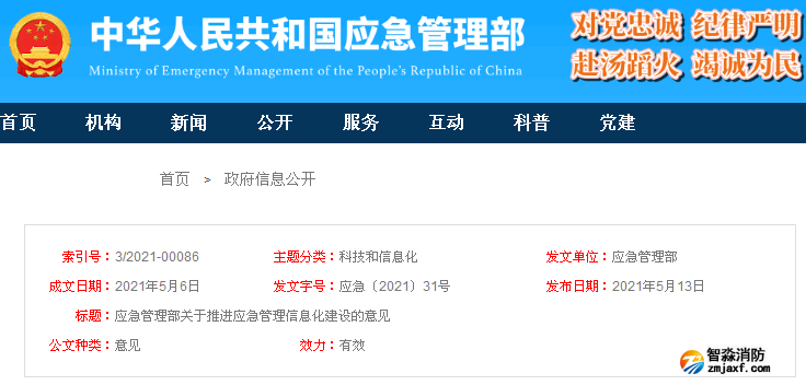 应急管理部关于推进应急管理信息化建设的意见 应急〔2021〕31号